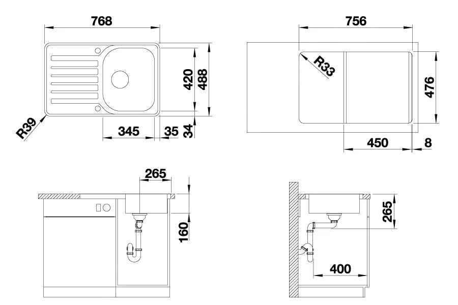 Blanco Lantos 45 - Spoelbak, 768x488 Mm, Compact, Met Draaiknopbediening, Geborsteld Rvs 519059 - Afbeelding 2