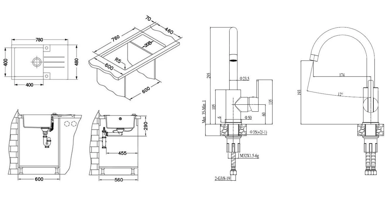 Alveus Sets - Set Spoelbak Rock 130 En Keukenkraan Tonia, Concrete SETA067 - Afbeelding 2
