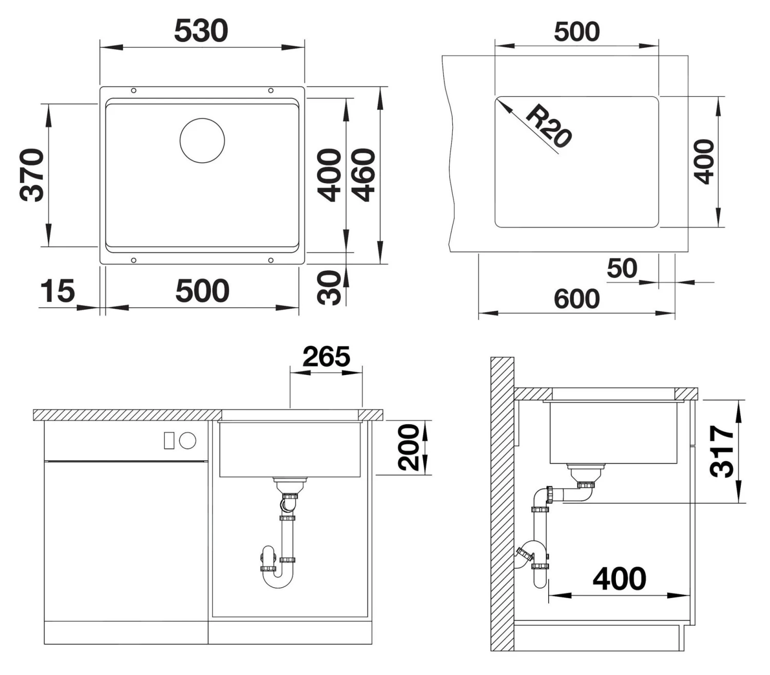 Blanco Etagon 500 - Silgranit Spoelbak, 530x460 Mm, Met Verschillende Niveaus, Tartufo 522234 - Afbeelding 2