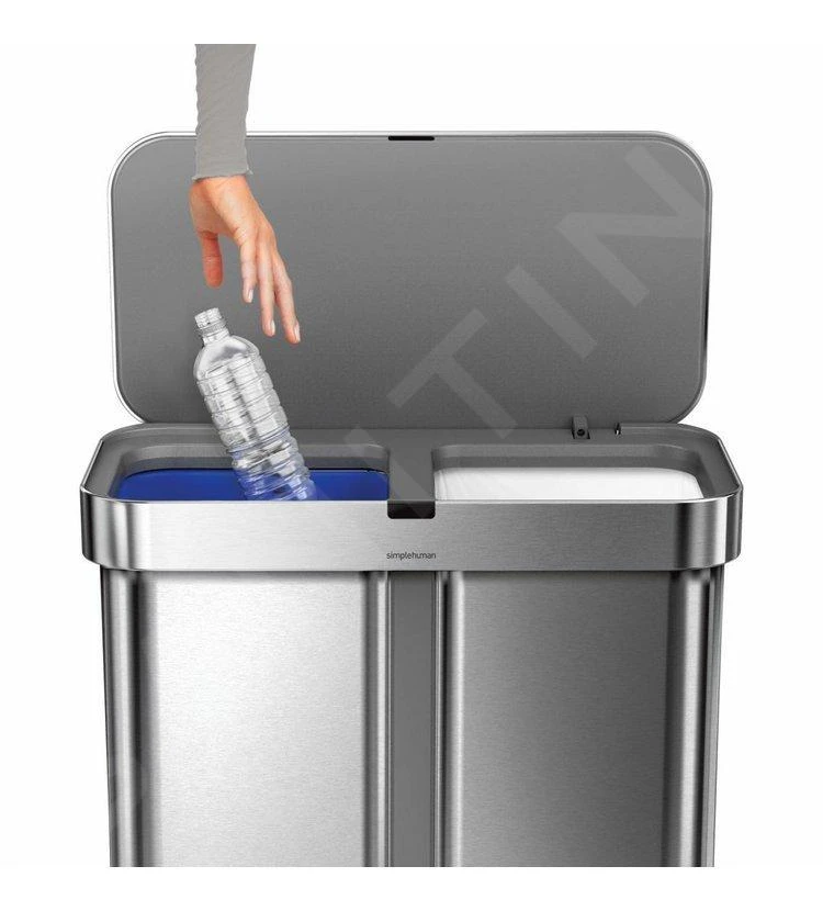 Simplehuman Afvalemmers - Afvalemmer Met Spraak- En Bewegingssensor En Twee Compartimenten, 58 L, Gebrosteld Rvs ST2036 - Afbeelding 7
