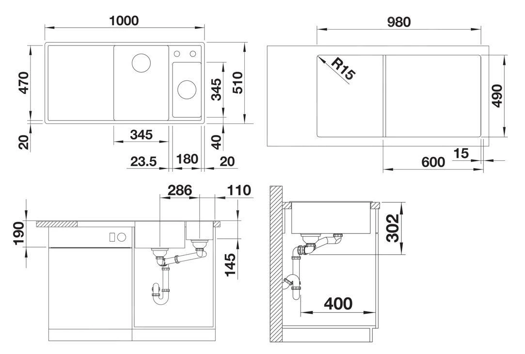 Blanco Axia III 6 - Silgranit Spoelbak, 1000x510 Mm, Met Afvoerbediening En Toebehoren, InFino, Wit 523466 - Afbeelding 2