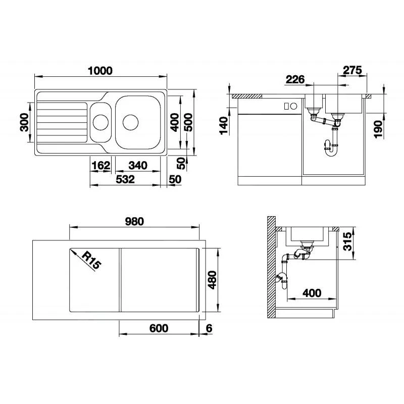 Blanco Dinas 6 - Spoelbak, 1000x500 Mm, Geborsteld Rvs 523375 - Afbeelding 2