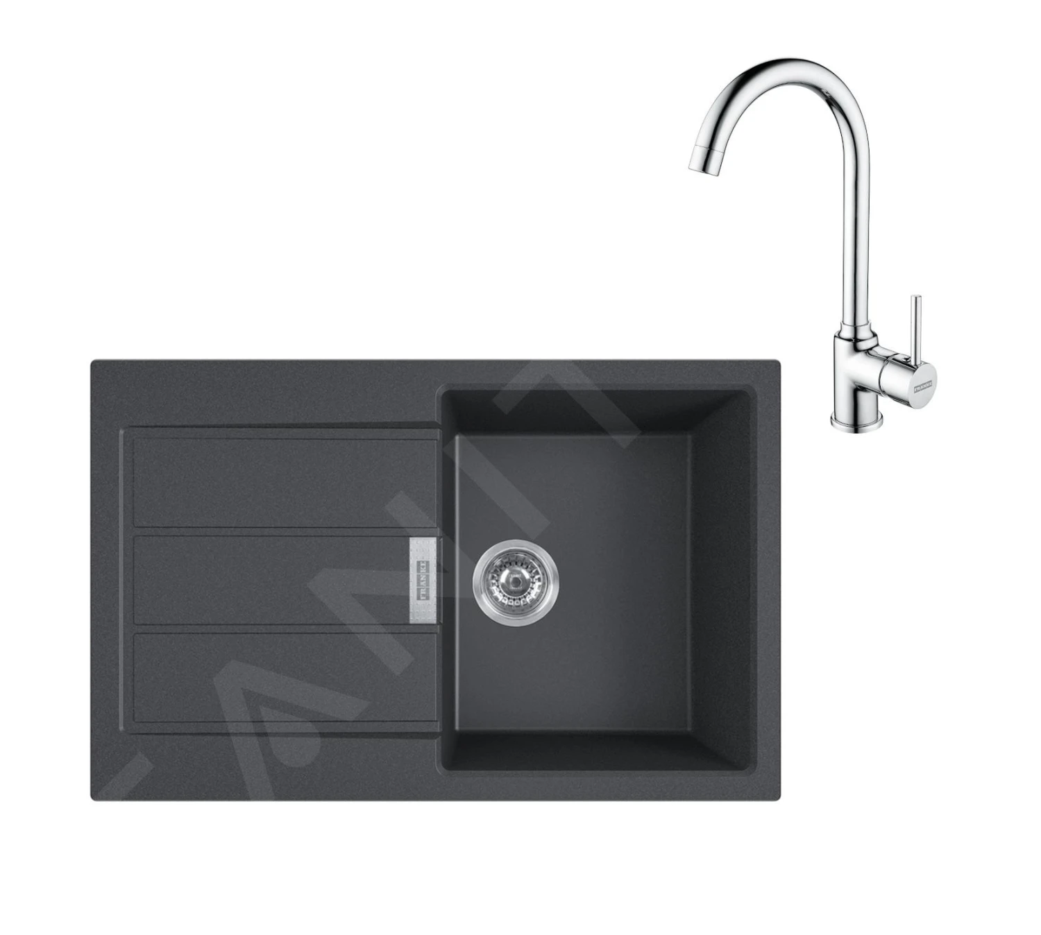 Franke Sets - Keukenset T104, Tectonite Spoelbak S2D 611-78 En Keukenkraan FP 9000.031, Zwart/chroom 143.0675.726