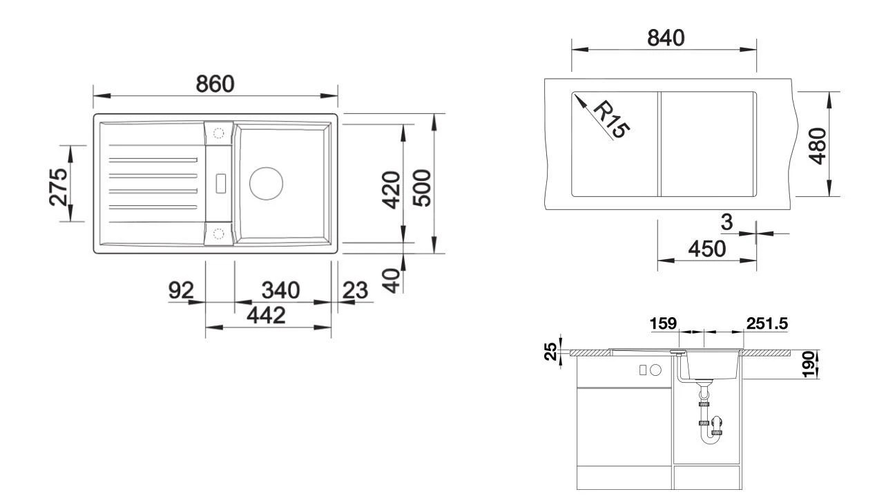 Blanco Lexa 45 - Silgranit Spoelbak, 860x500 Mm, InFino, Aluminium 524902 - Afbeelding 2