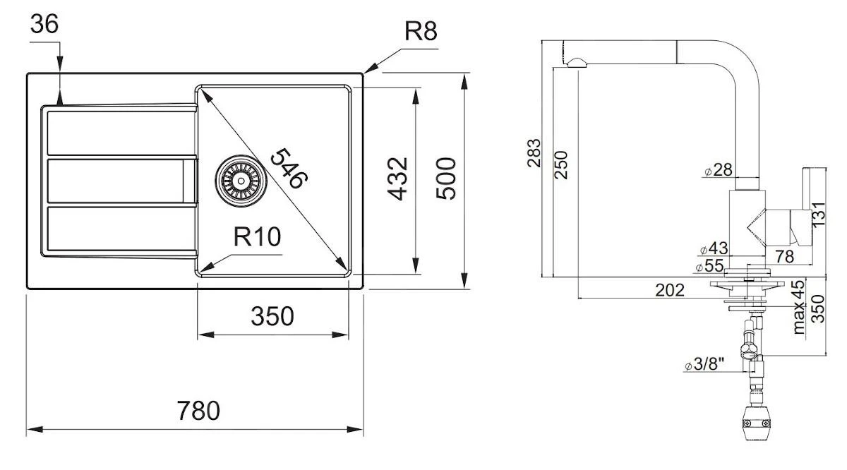 Franke Sets - Set T82, Tectonite Spoelbak S2D 611-78 En Keukenkraan FN 0147.031, Zwart/chroom 143.0618.715 - Afbeelding 2