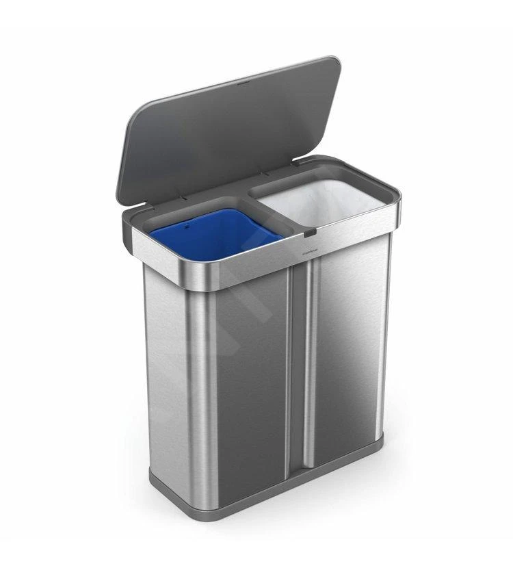 Simplehuman Afvalemmers - Afvalemmer Met Spraak- En Bewegingssensor En Twee Compartimenten, 58 L, Gebrosteld Rvs ST2036 - Afbeelding 6