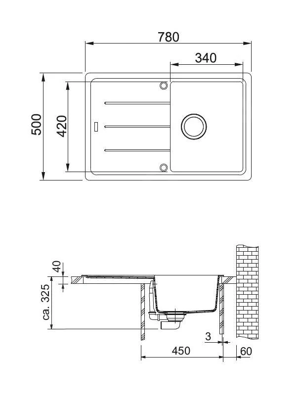 Franke Basis - BFG 611-78 Fragraniet Spoelbak, 780x500 Mm, Ijswit 114.0285.168 - Afbeelding 2