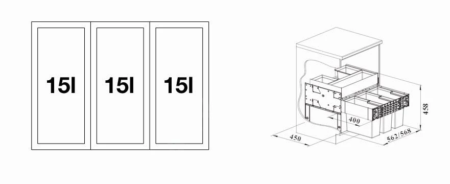 Blanco Select - Inbouw Afvalemmer, Met Scheidingswand, 45 L 526209 - Afbeelding 2