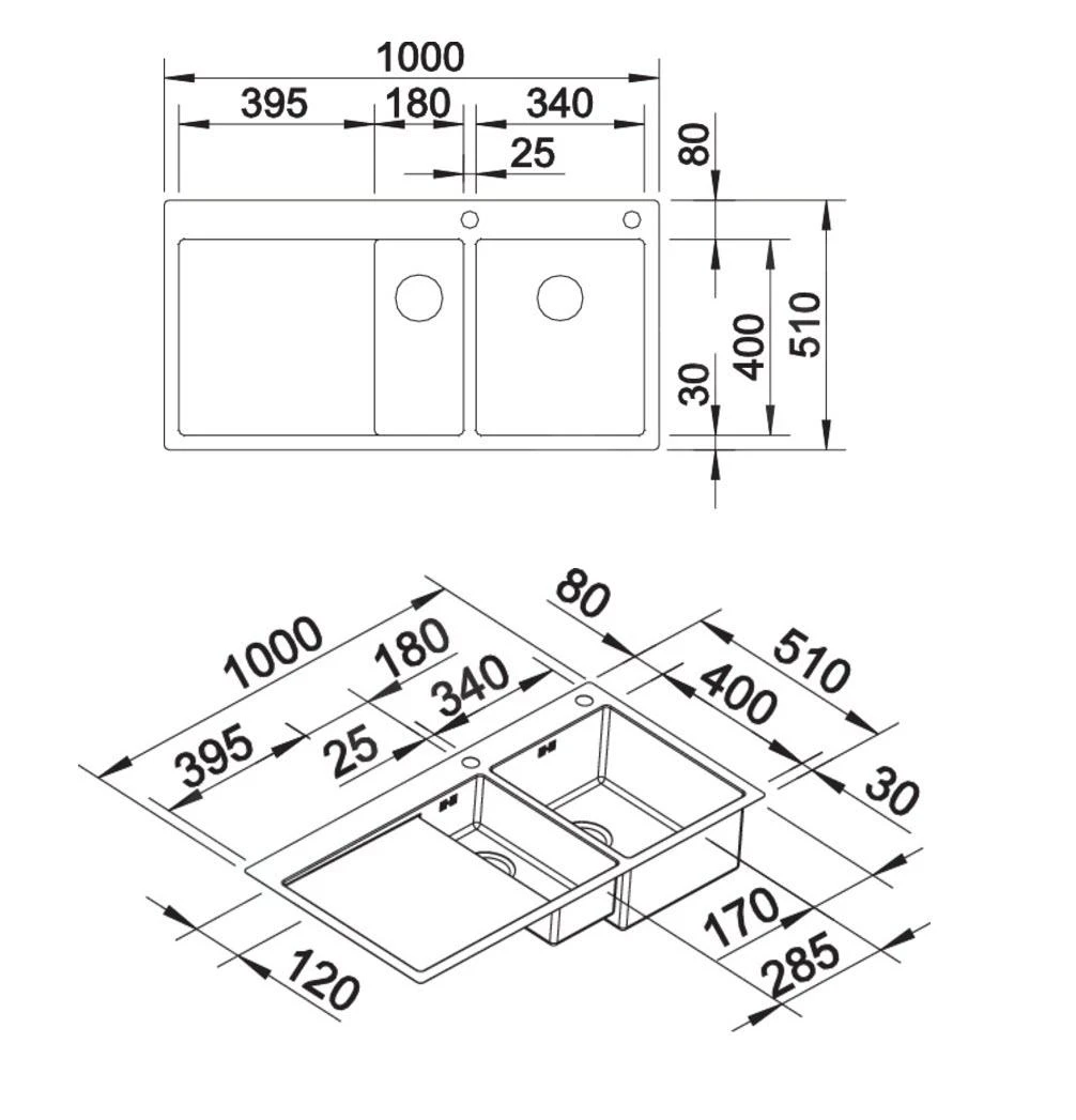 Blanco Claron 6 - Spoelbak, 1000x510 Mm, InFino, Rvs 521646 - Afbeelding 2