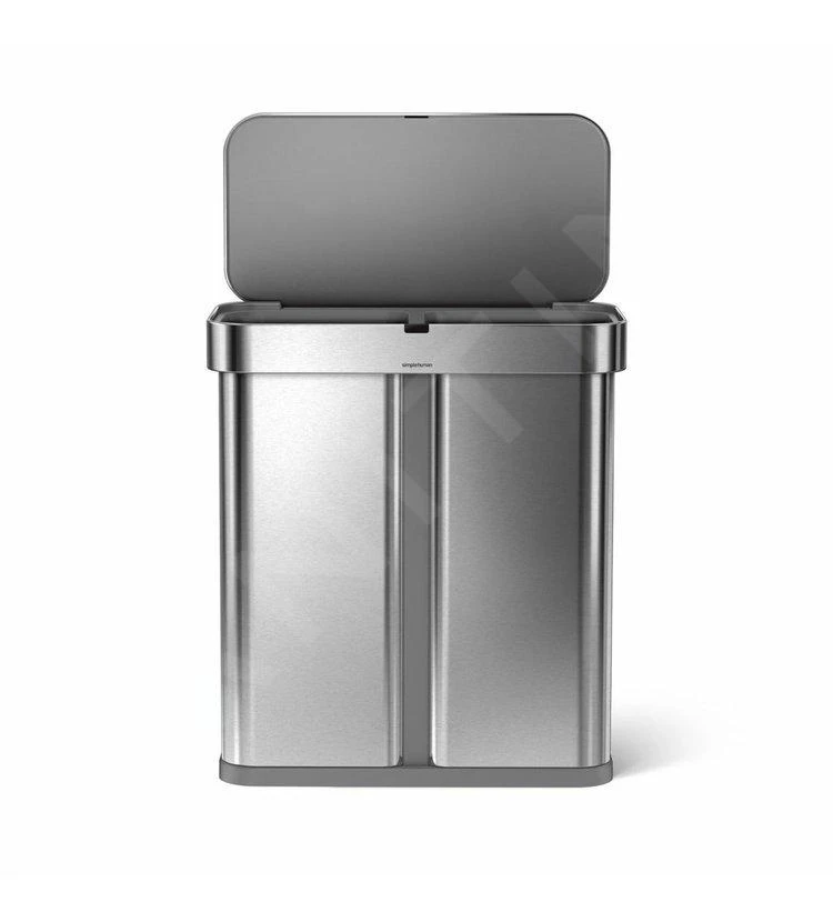 Simplehuman Afvalemmers - Afvalemmer Met Spraak- En Bewegingssensor En Twee Compartimenten, 58 L, Gebrosteld Rvs ST2036 - Afbeelding 5