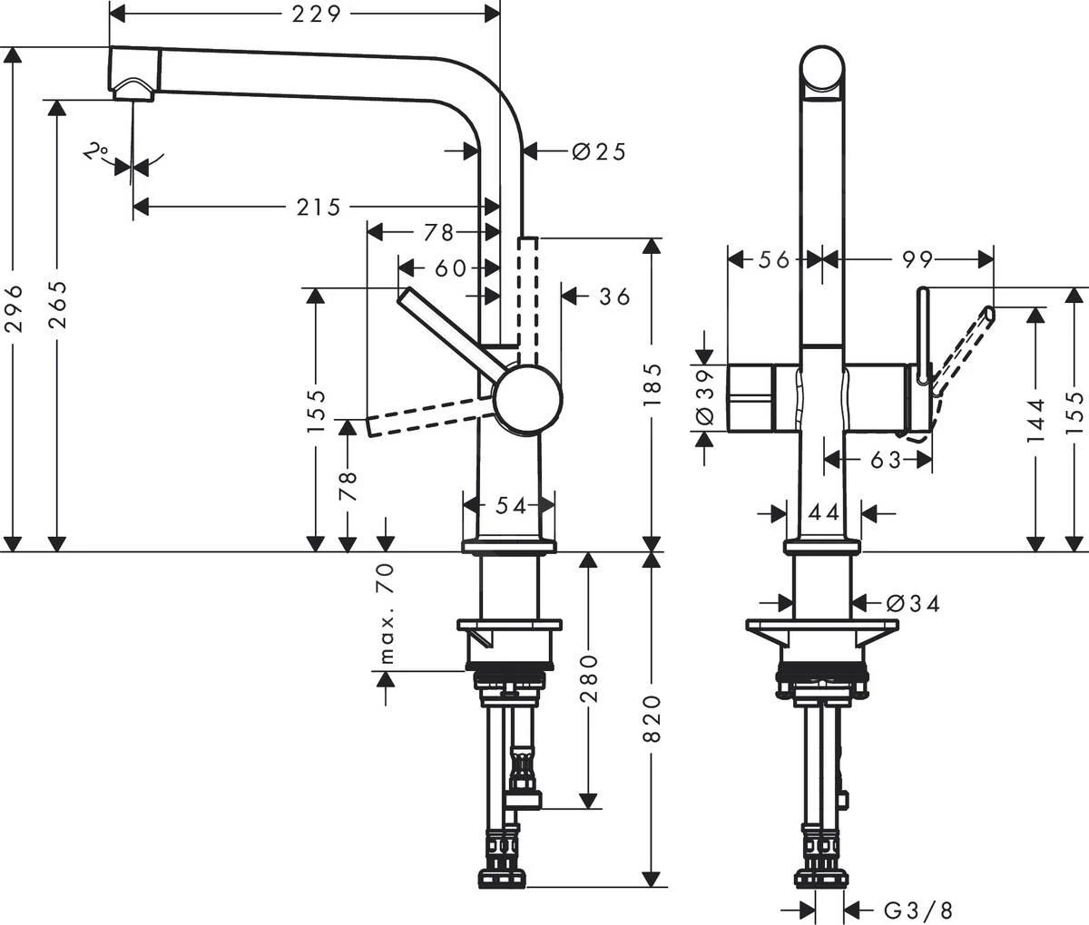 Hansgrohe M54 - Talis 270 Keukenkraan, Met Stopkraan Voor Vaatwasser, Chroom 72827000 - Afbeelding 2
