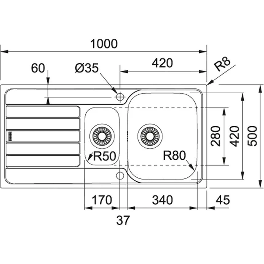Franke Spark - SKX 651 Spoelbak, 1000x500 Mm, Rvs 101.0504.085 - Afbeelding 2