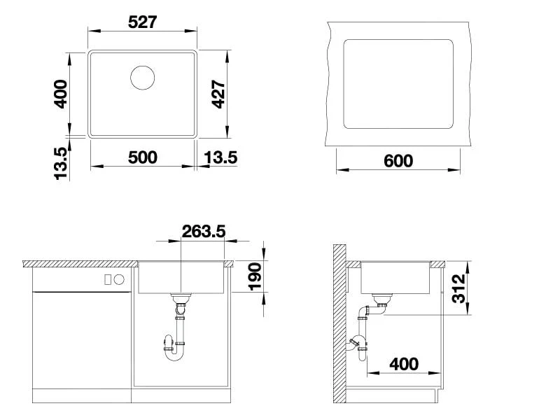 Blanco Subline 500 - Silgranit Spoelbak, 527x427 Mm, Aluminium 523534 - Afbeelding 2