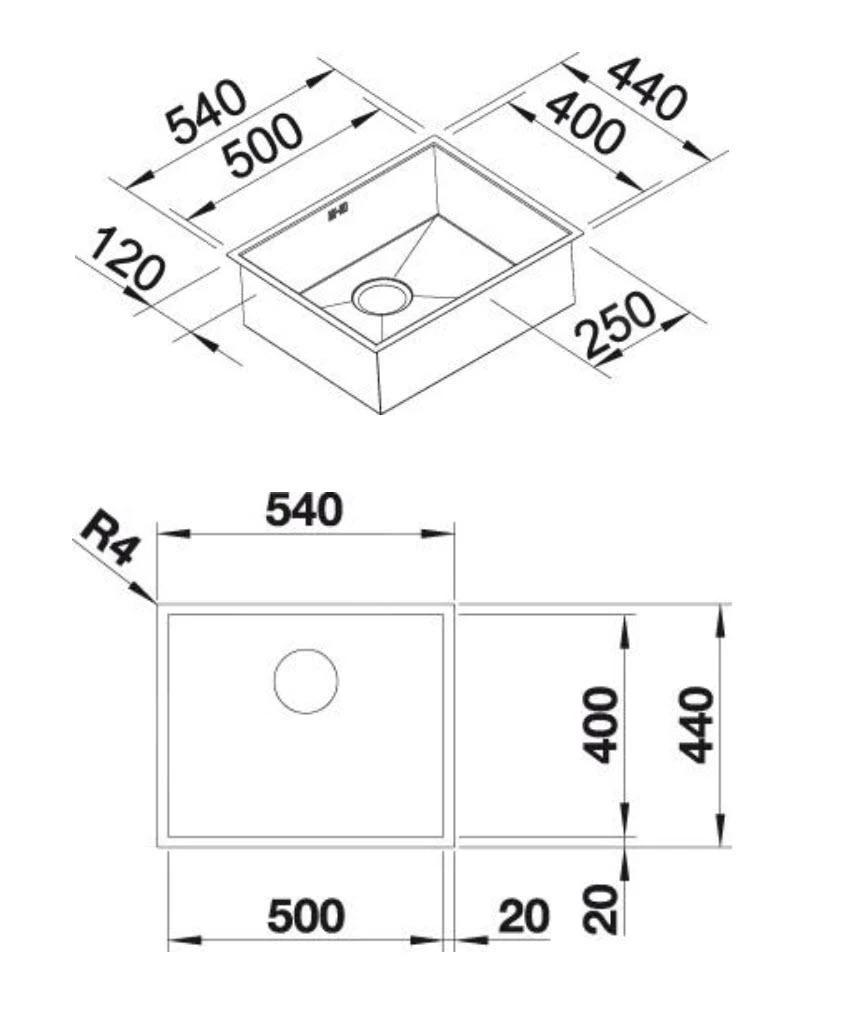 Blanco Zerox 500 - Spoelbak, 540x440 Mm, Rvs 521589 - Afbeelding 2