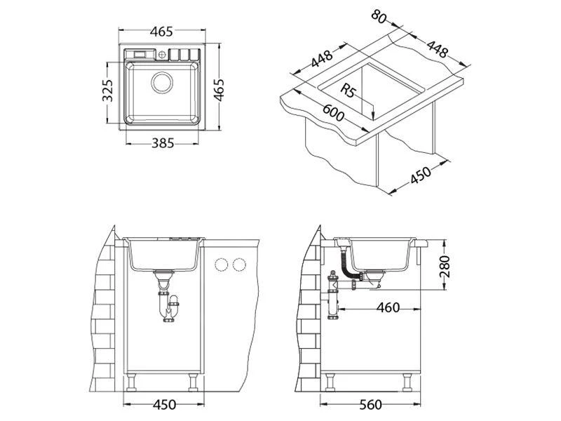 Alveus Niagara - Granieten Spoelbak 465x465 Mm, Arctic 1100885 - Afbeelding 2