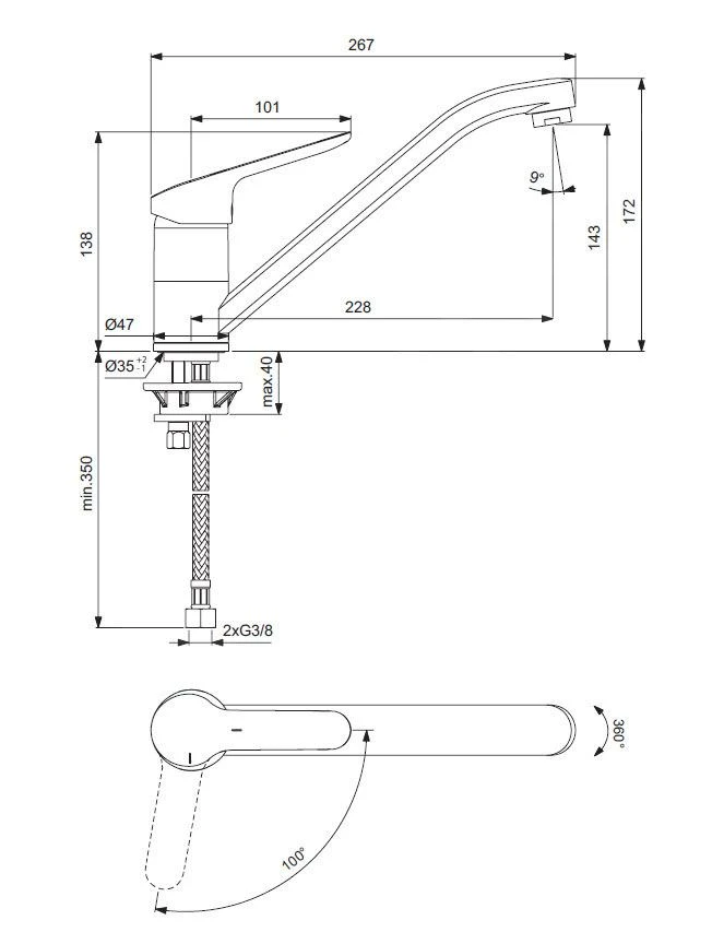 Ideal Standard CeraFlex - Keukenkraan, BlueStart, Chroom BC129AA - Afbeelding 2