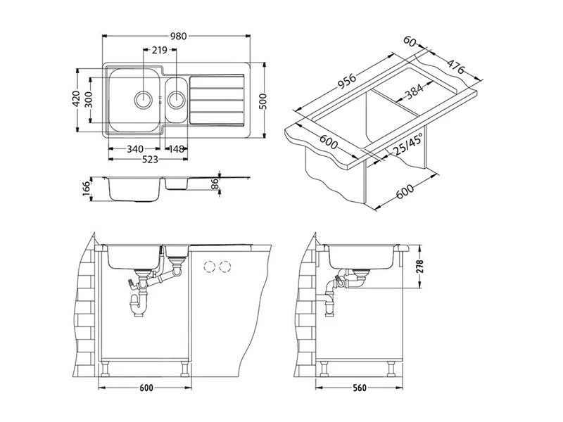 Alveus Line Monarch - Spoelbak 980x500 Mm, Bronze 1103785 - Afbeelding 2