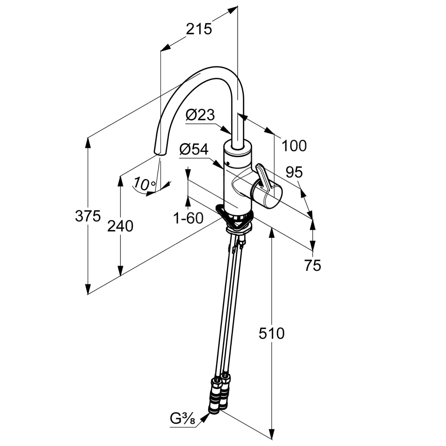 Kludi E-Go - Elektronische Keukenmengkraan, Netvoeding, Mat Zwart 422006675 - Afbeelding 2