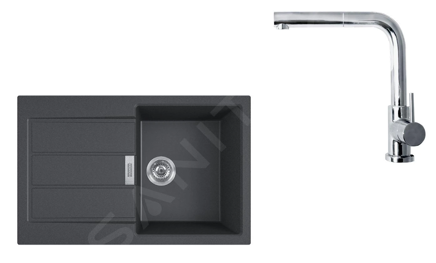 Franke Sets - Set T82, Tectonite Spoelbak S2D 611-78 En Keukenkraan FN 0147.031, Zwart/chroom 143.0618.715
