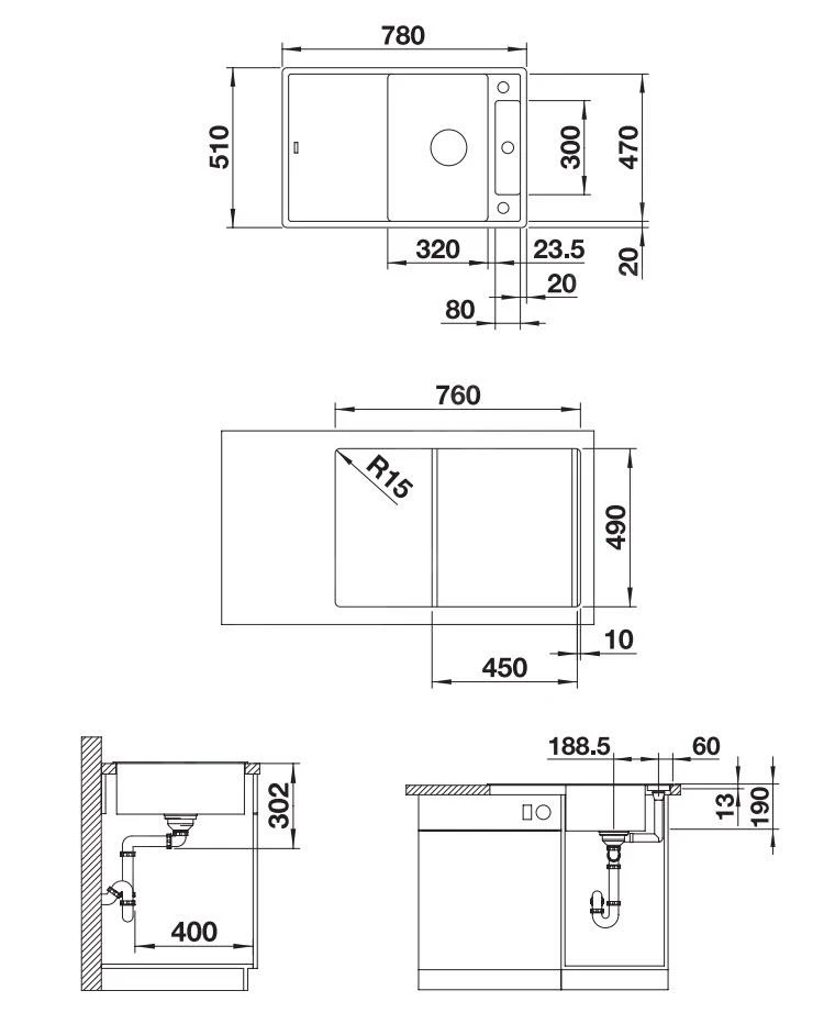 Blanco Axia III 45 - Silgranit Spoelbak, 780x510 Mm, Met Accessoires, InFino, Wit 523177 - Afbeelding 2