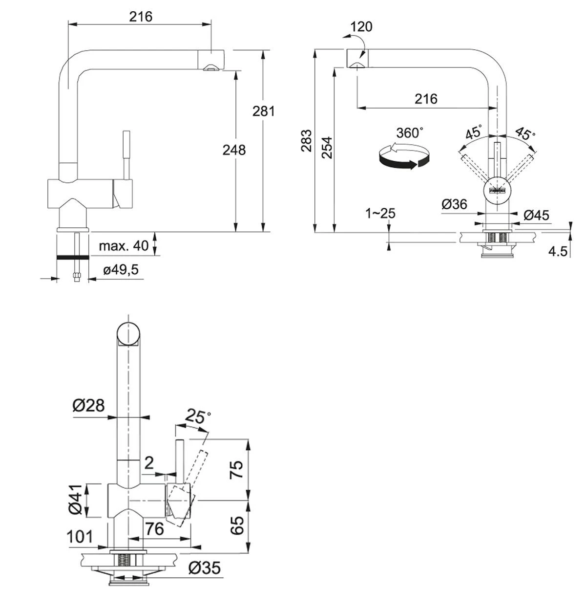 Franke Sets - Spoelbakset T13, Tectonite Spoelbak SID 610, Zwart + Keukenkraan Samoa, Chroom 114.0283.125 - Afbeelding 3