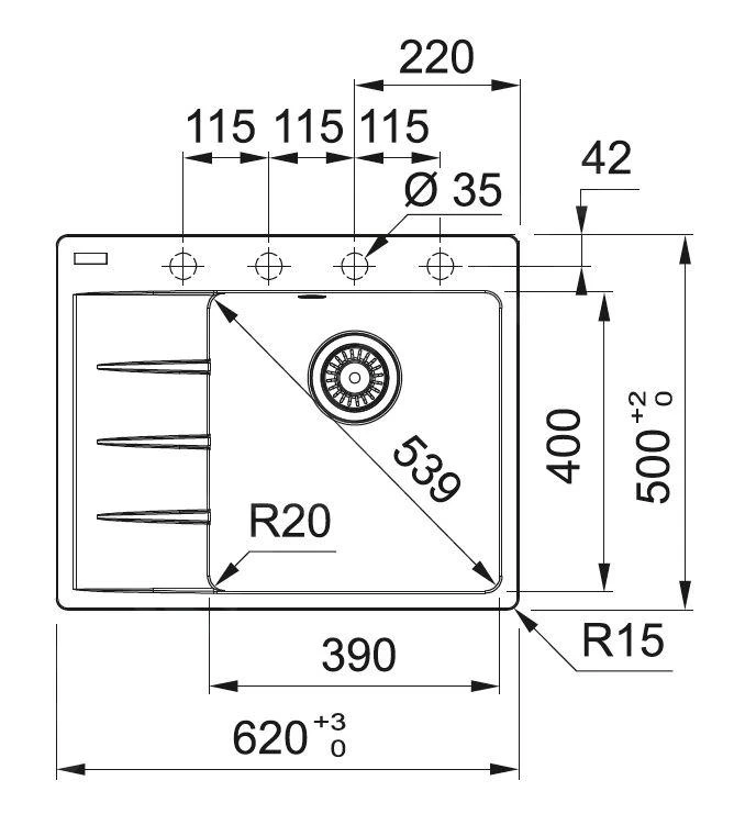 Franke Sets - Set G223, Fragraniet Spoelbak CNG 611-62 TL/7 En Keukenkraan FC 3055.084, Grijze Steen 114.0650.777 - Afbeelding 2