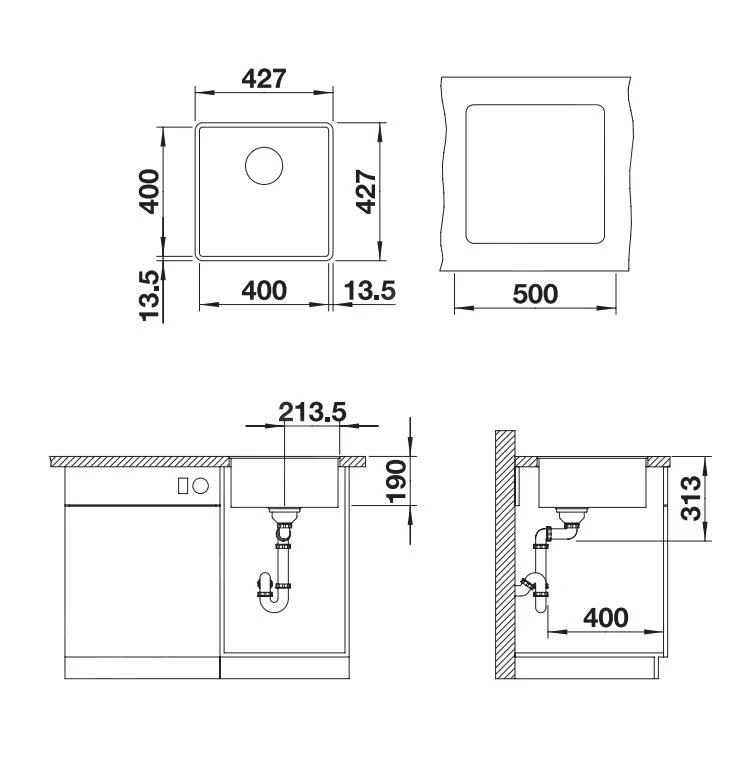 Blanco Subline 400 - Silgranit Spoelbak, 427x427 Mm, Aluminium 523496 - Afbeelding 2