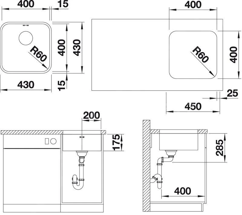 Blanco Supra 400 - Spoelbak, 430x430 Mm, Geborsteld Rvs 518201 - Afbeelding 2
