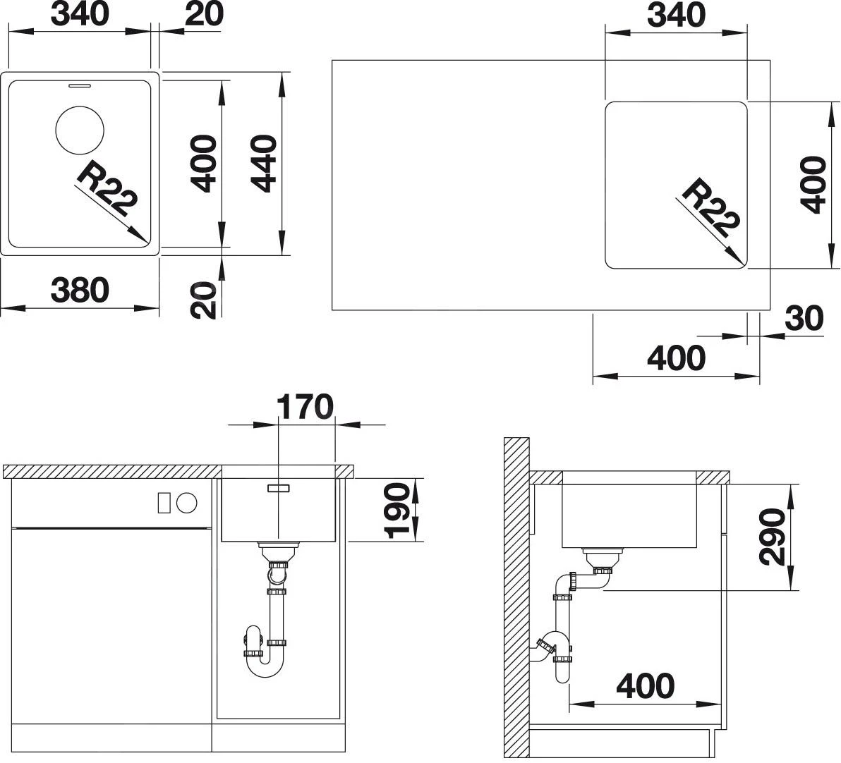Blanco Andano 340 - Spoelbak, 380x440 Mm, Rvs 522955 - Afbeelding 2
