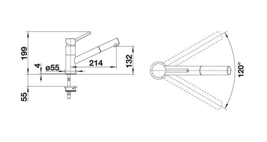 Blanco Kano S - Keukenkraan Met Uittrekbare Sproeikop, Antraciet/chroom 525038 - Afbeelding 2