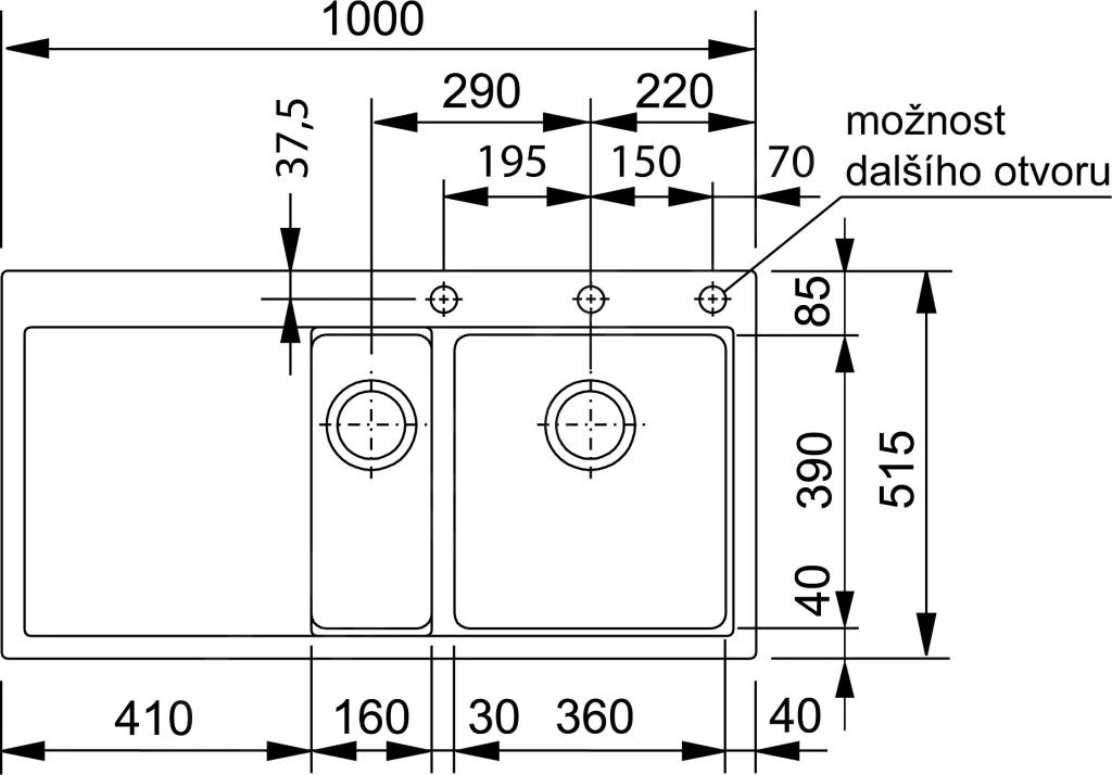 Franke Mythos - MTG 651-100/2 Fragraniet Spoelbak, 1000x515 Mm, Steengrijs 114.0150.029 - Afbeelding 2
