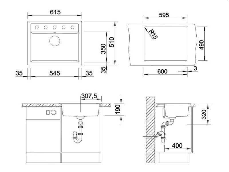 Blanco Dalago 6 - Silgranit Spoelbak, 615x510 Mm, Draaiknopbediening, Antraciet 514197 - Afbeelding 2
