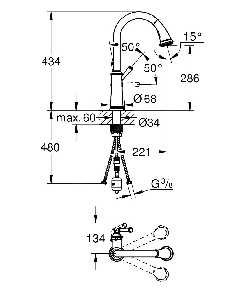 Grohe Gloucester - Keukenkraan Met Uittrekbare Sproeikop, Chroom 30422000 - Afbeelding 2