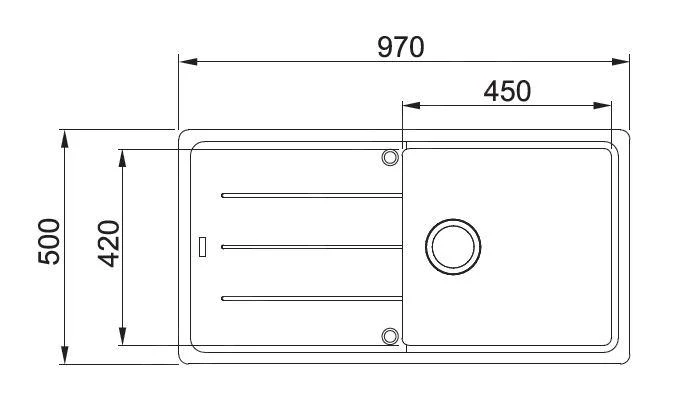 Franke Basis - Fragraniet Spoelbak BFG 611, 970x500 Mm, Mat Zwart 114.0661.511 - Afbeelding 2