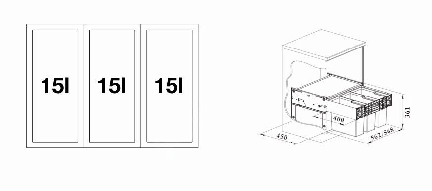 Blanco Select - Inbouw Afvalemmer, Met Scheidingswand, 45 L 526204 - Afbeelding 2