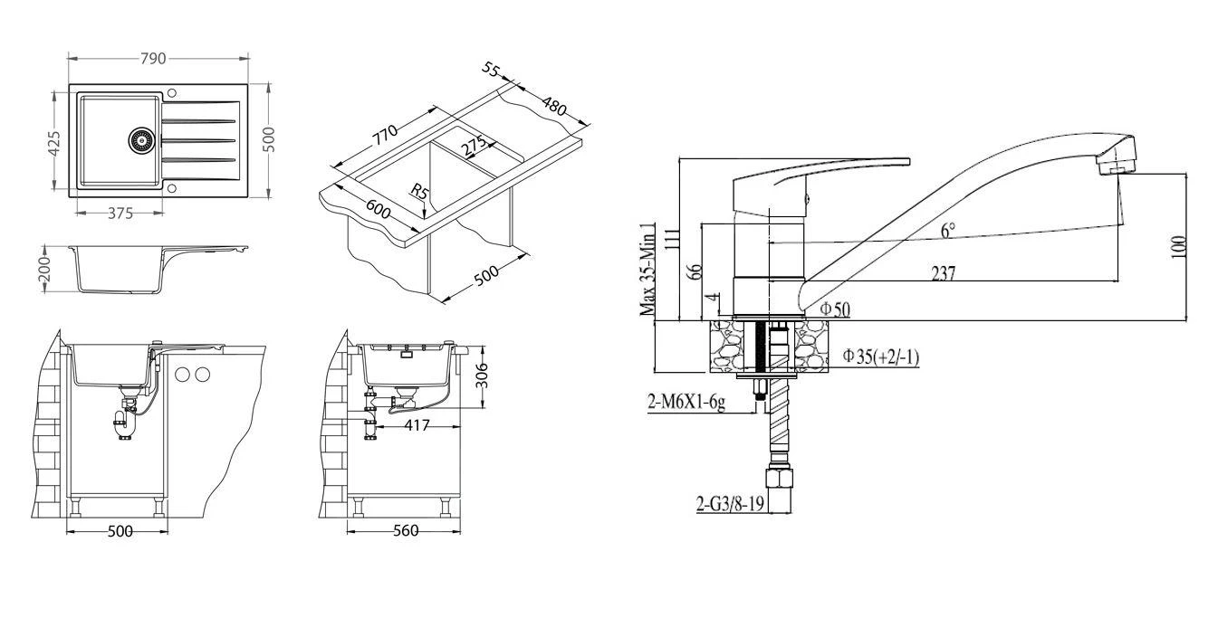 Alveus Sets - Set Granieten Spoelbak Cadit 20 En Keukenkraan Nina, Beige SETA20002 - Afbeelding 2