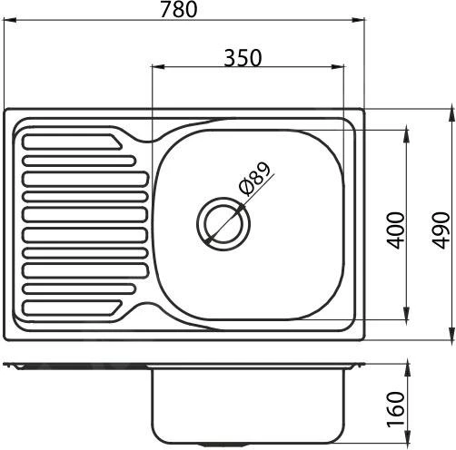 Novaservis Spoelbakken - Spoelbak 490 X 780 Mm Met Afdruipdeel En Overloop, Rvs DR49/78 - Afbeelding 2