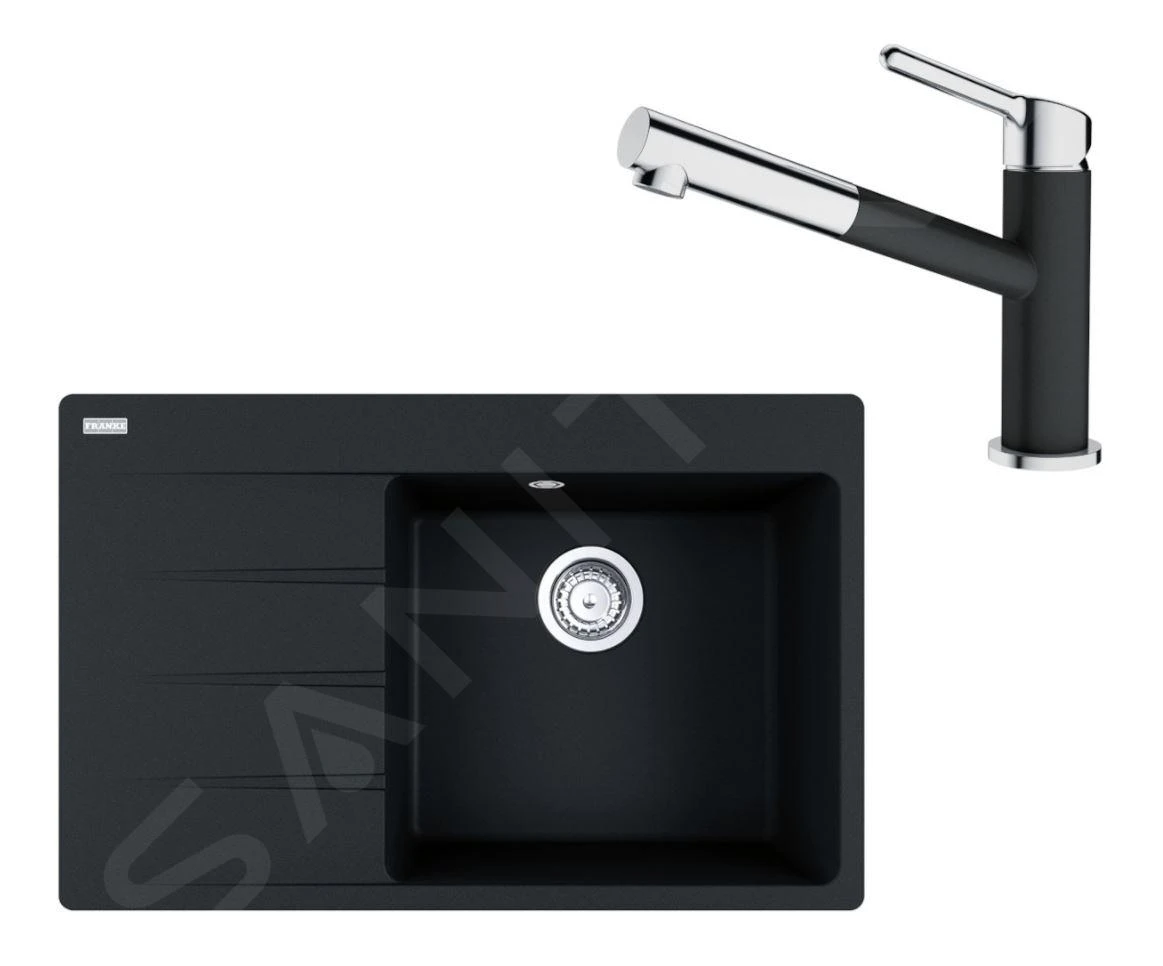 Franke Sets - Set G227, Fragraniet Spoelbak CNG 611-78 TL/7 En Keukenkraan FC 3055.071, Mat Zwart/chroom 114.0675.670