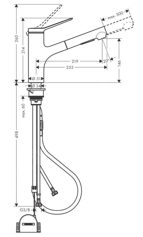 Hansgrohe Zesis M33 - Keukenkraan 150, Met Uittrekbare Sproeikop, SBox Lite, Mat Zwart 74803670 - Afbeelding 2