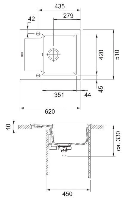 Franke Maris - Keramische Spoelbak MRK 611-62, 620x510 Mm, Anthrazit Matt 124.0380.345 - Afbeelding 2