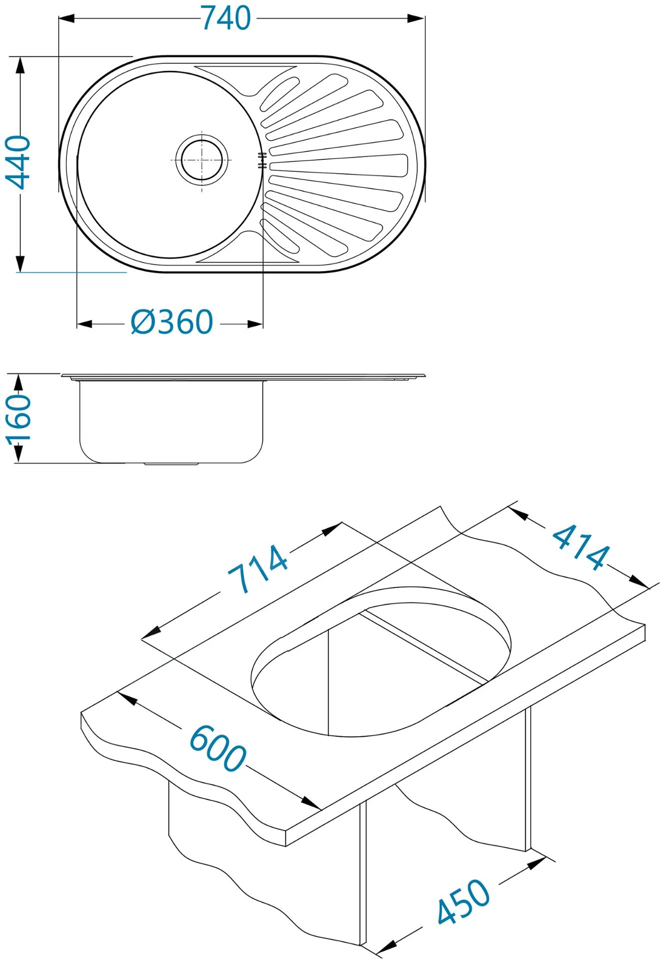 Alveus Ciklo - Spoelbak 740x440mm, Rvs 1123986 - Afbeelding 2