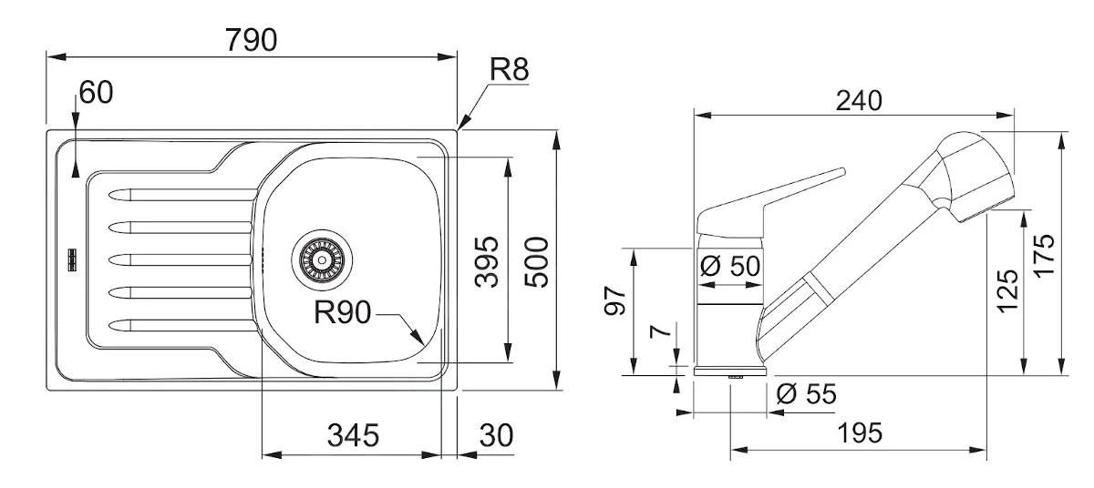 Franke Sets - Set N75, Rvs Spoelbak OLN 611-79 En Keukenkraan FC 9547.031, Rvs/chroom 101.0618.830 - Afbeelding 2