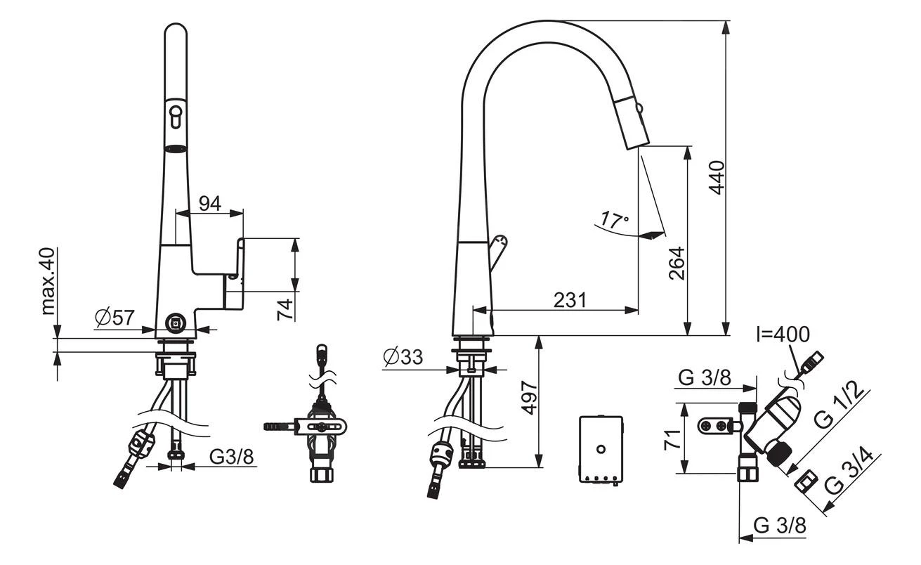 Hansa Designo - Keukenkraan Met Multiaansluiting, Elektronische Bediening, Chroom 51372283 - Afbeelding 2