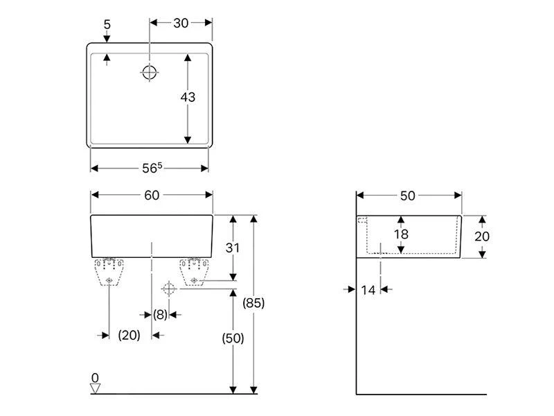 Geberit Publica - Multifunctionele Wasbak, 600x500 Mm, Wit 361360000 - Afbeelding 2