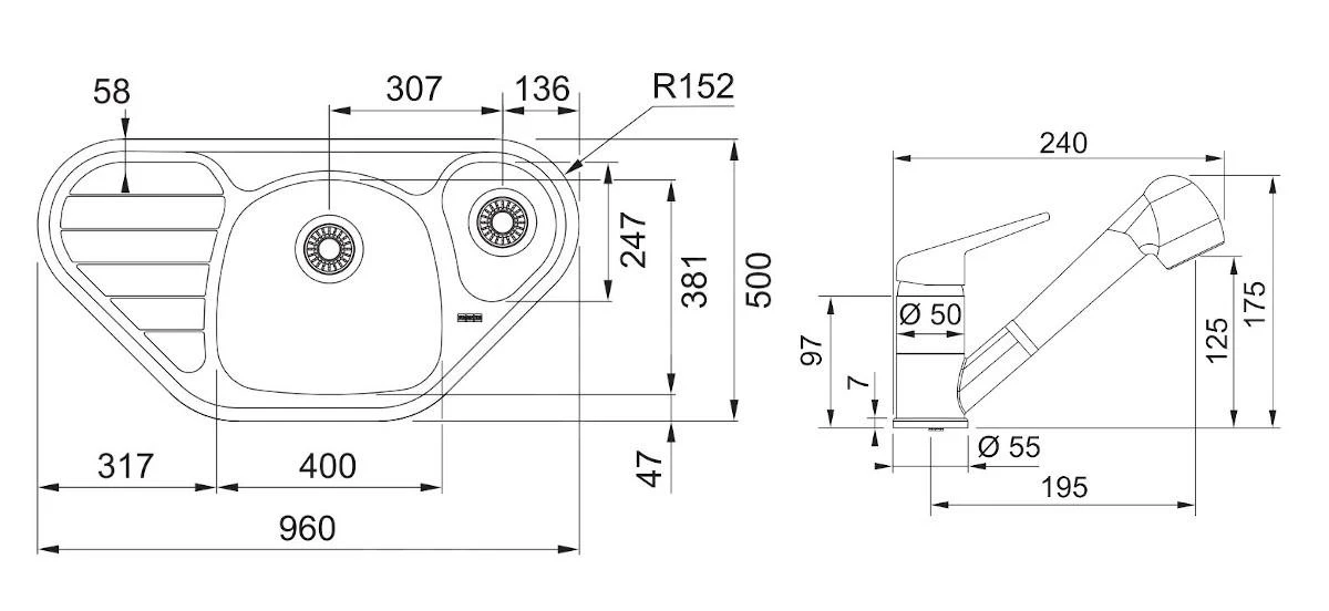 Franke Sets - Set N81, Rvs HoekspoelbakSKX 651 E En Keukenkraan FC 9547.031, Rvs/chroom 101.0618.836 - Afbeelding 2