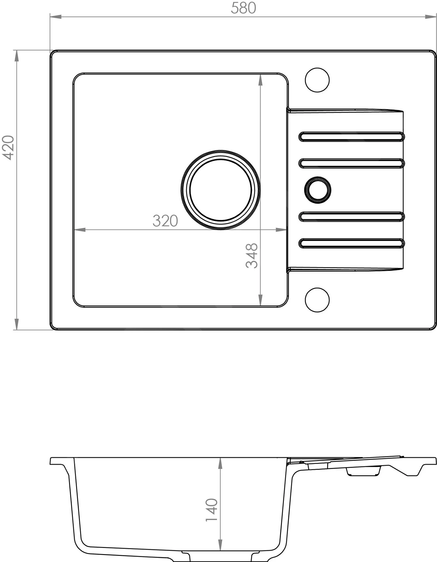 Alveus Cortina - Granieten Spoelbak 580x420 Mm, Met Draaiknopbediening, Beige 1117077 - Afbeelding 2