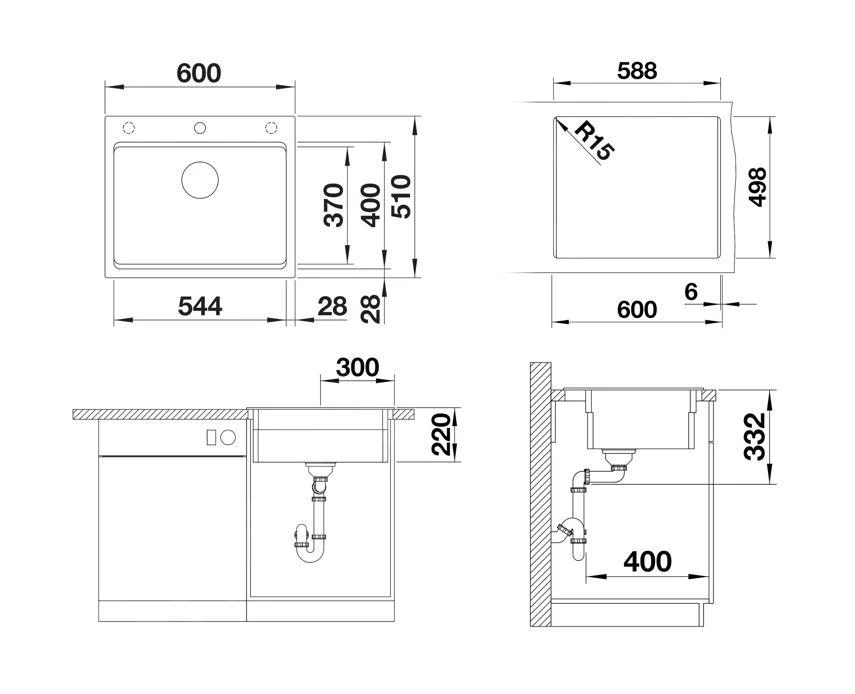 Blanco Etagon 6 - Silgranit Spoelbak, 600x510 Mm, Met Toebehoren, InFino, Zacht Wit 527076 - Afbeelding 2