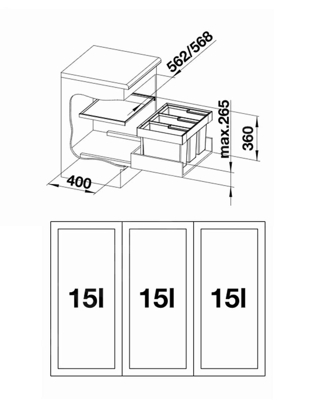 Blanco Flexon II - Afvalsorteersysteem, Met Scheidingswand, Inhoud 45 L 521472 - Afbeelding 2