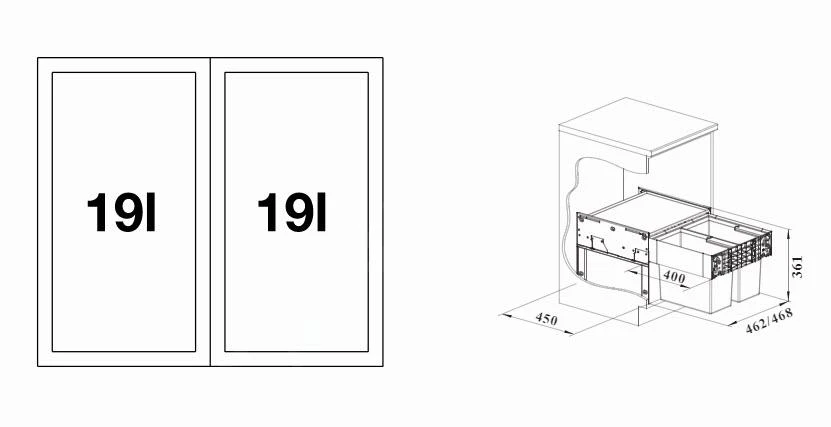 Blanco Select - Inbouw Afvalemmer, Met Scheidingswand, Inhoud 38 L 526201 - Afbeelding 2