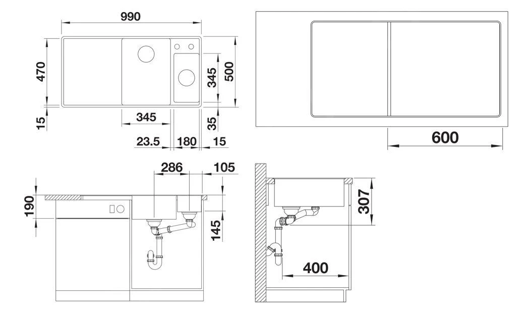 Blanco Axia III 6 - Silgranit Spoelbak, 990x500 Mm, Met Afvoerbediening En Toebehoren, InFino, Aluminium 524665 - Afbeelding 2